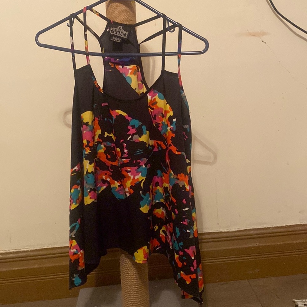 Angie, Small Black Multi-Colored Floral Tank Top